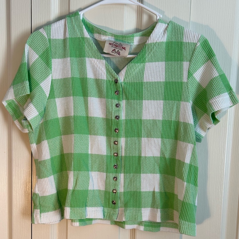 Women’s Short Sleeve Cropped Checkered Shirt | Size L